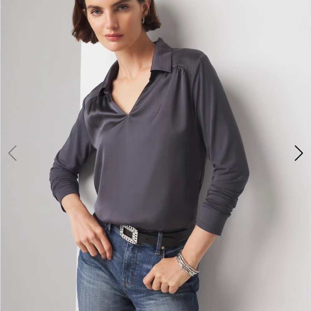 NWT WHBM Woven Front Tee Long Sleeve Top